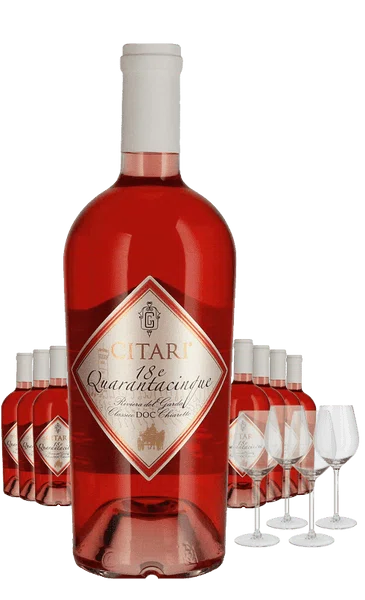 Paket 8 Flaschen Citari Quarantacinque Chiaretto Classico + 4 Gläser